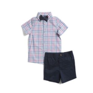 Andy & Evan Pink Plaid Shirt and Dark Shorts Set